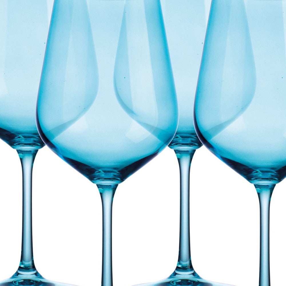 Set of Four Translucent Aqua Blue Large Wine Glasses - Homeroots - Flyclothing LLC