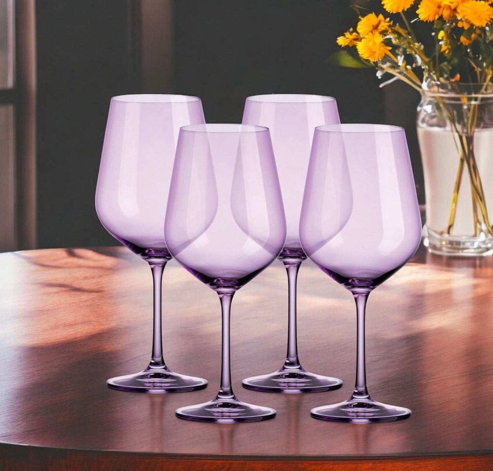 Set of Four Translucent Purple Large Wine Glasses - Homeroots - Flyclothing LLC