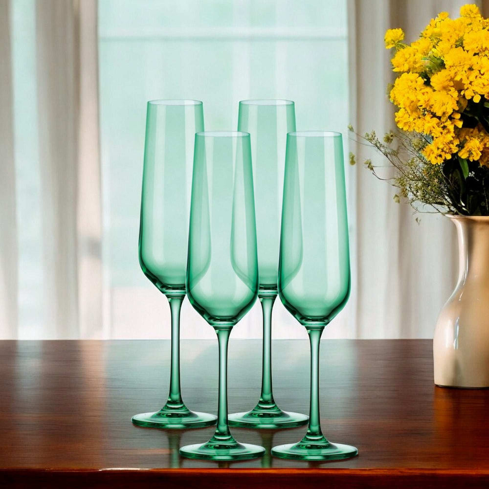 Set of Four Translucent Pale Green Champagne Flutes - Homeroots - Flyclothing LLC