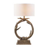 27" Brown Rustic Faux Antlers Table Lamp With White Drum Shade - Homeroots - Flyclothing LLC