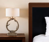 27" Brown Rustic Faux Antlers Table Lamp With White Drum Shade - Homeroots - Flyclothing LLC