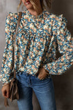 Frill Printed Mock Neck Long Sleeve Blouse - Trendsi - Flyclothing LLC