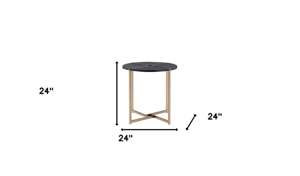 24" Champagne And Black Manufactured Wood And Metal Round End Table - Homeroots - Flyclothing LLC