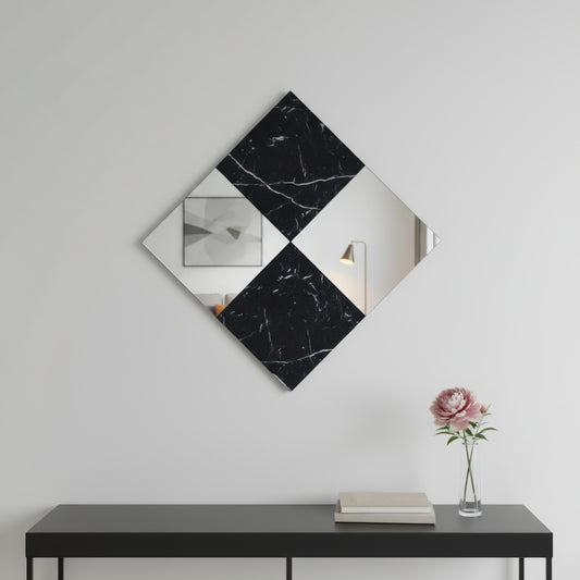 32" Black And Gray Square Wood composite Framed Accent Mirror