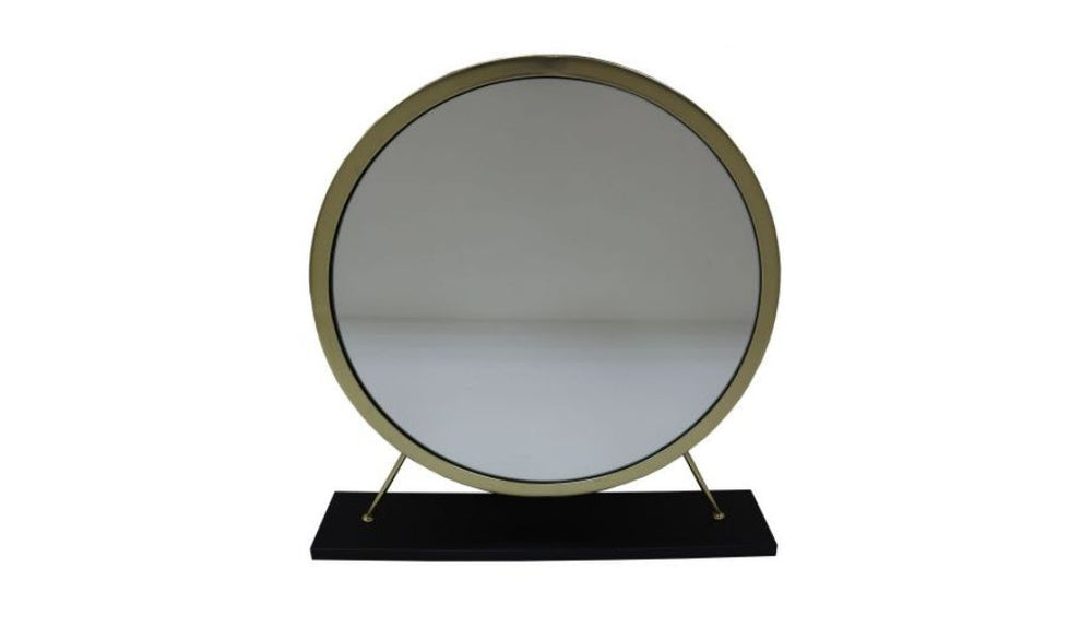 19" Faux Fur, Mirror, Black & Brass Finish Round Makeup Shaving Tabletop Mirror - Homeroots - Flyclothing LLC