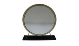 19" Faux Fur, Mirror, Black & Brass Finish Round Makeup Shaving Tabletop Mirror - Homeroots - Flyclothing LLC