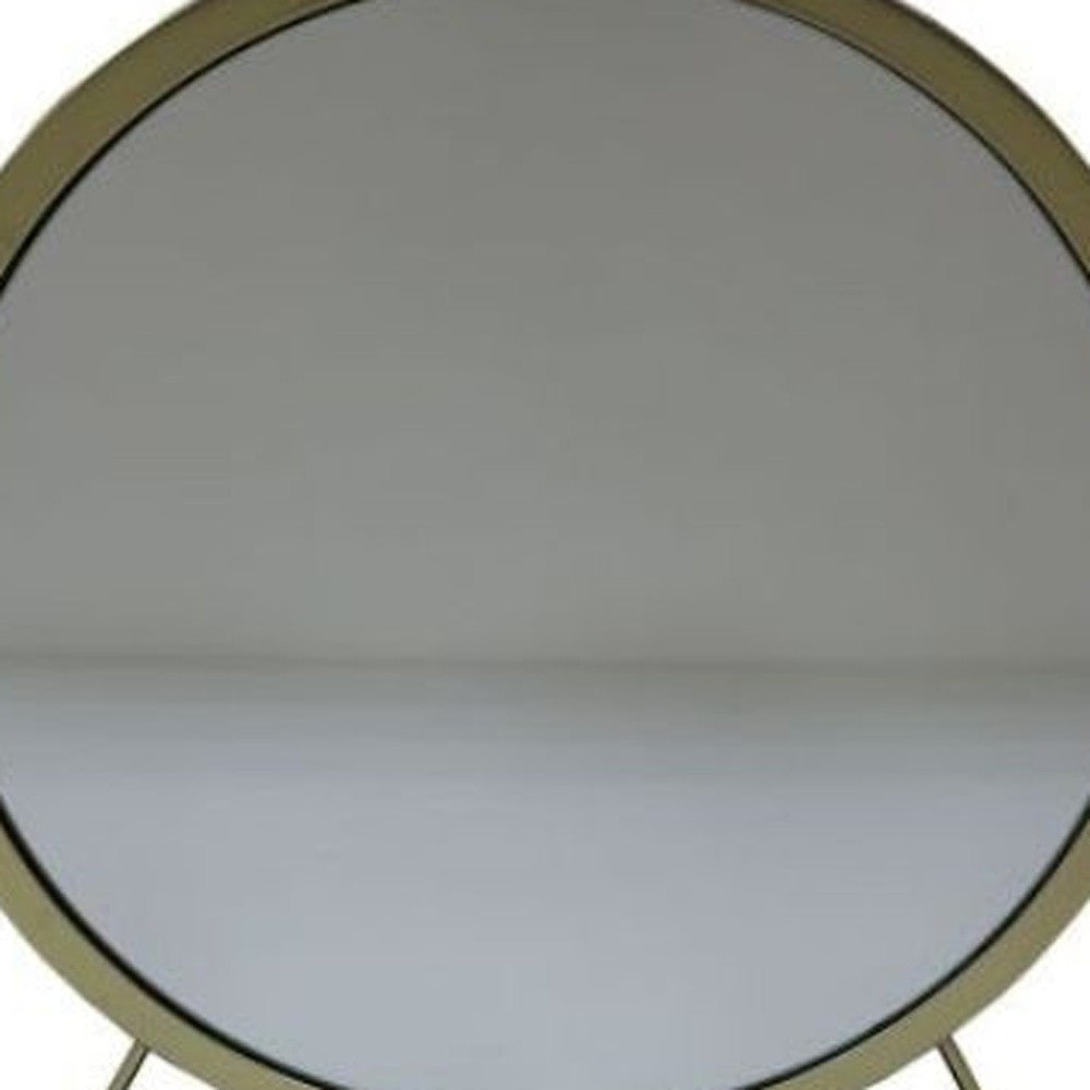 19" Faux Fur, Mirror, Black & Brass Finish Round Makeup Shaving Tabletop Mirror - Homeroots - Flyclothing LLC