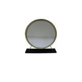 19" Faux Fur, Mirror, Black & Brass Finish Round Makeup Shaving Tabletop Mirror - Homeroots - Flyclothing LLC