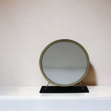 19" Faux Fur, Mirror, Black & Brass Finish Round Makeup Shaving Tabletop Mirror - Homeroots - Flyclothing LLC