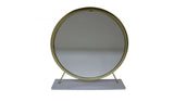 19" Faux Fur, Mirror, White & Brass Finish Round Makeup Shaving Tabletop Mirror - Homeroots - Flyclothing LLC