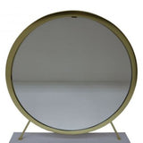 19" Faux Fur, Mirror, White & Brass Finish Round Makeup Shaving Tabletop Mirror - Homeroots - Flyclothing LLC