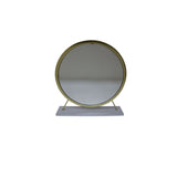 19" Faux Fur, Mirror, White & Brass Finish Round Makeup Shaving Tabletop Mirror - Homeroots - Flyclothing LLC