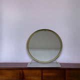 19" Faux Fur, Mirror, White & Brass Finish Round Makeup Shaving Tabletop Mirror - Homeroots - Flyclothing LLC
