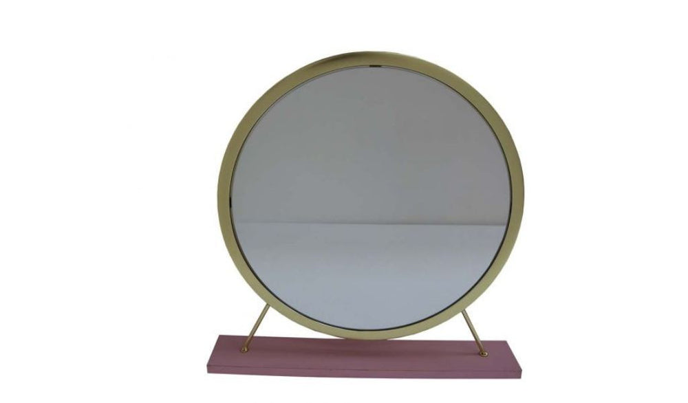 19" Faux Fur, Mirror, Pink & Gold Finish Round Makeup Shaving Tabletop Mirror - Homeroots - Flyclothing LLC