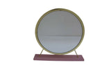 19" Faux Fur, Mirror, Pink & Gold Finish Round Makeup Shaving Tabletop Mirror - Homeroots - Flyclothing LLC