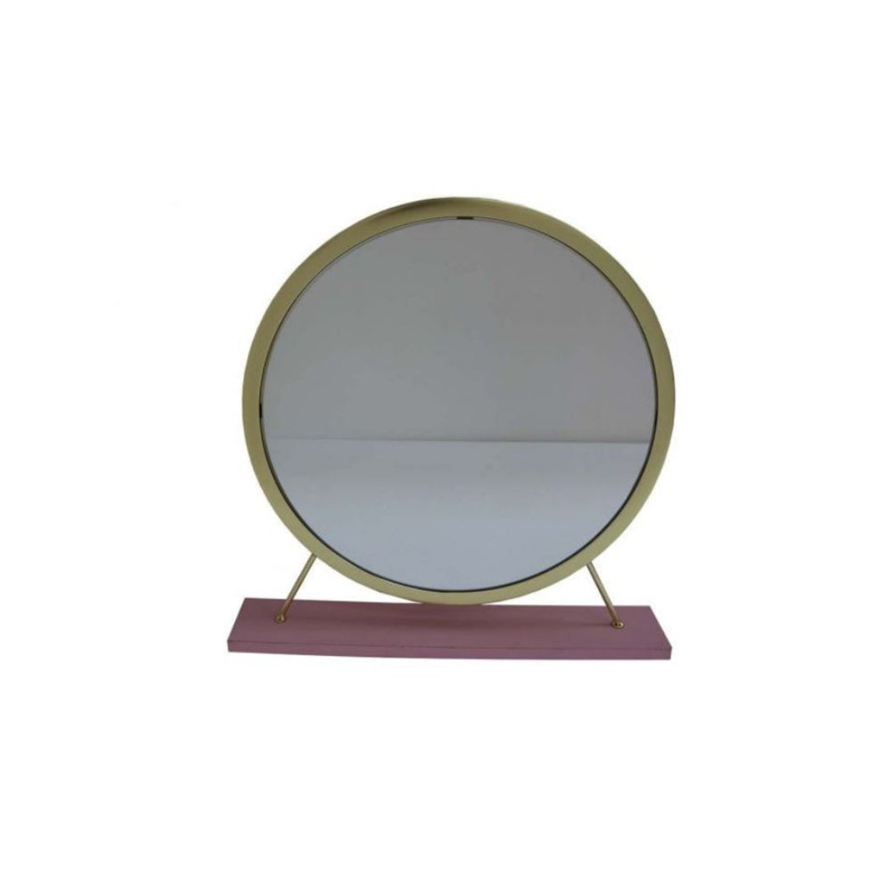 19" Faux Fur, Mirror, Pink & Gold Finish Round Makeup Shaving Tabletop Mirror - Homeroots - Flyclothing LLC
