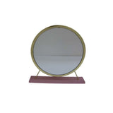 19" Faux Fur, Mirror, Pink & Gold Finish Round Makeup Shaving Tabletop Mirror - Homeroots - Flyclothing LLC