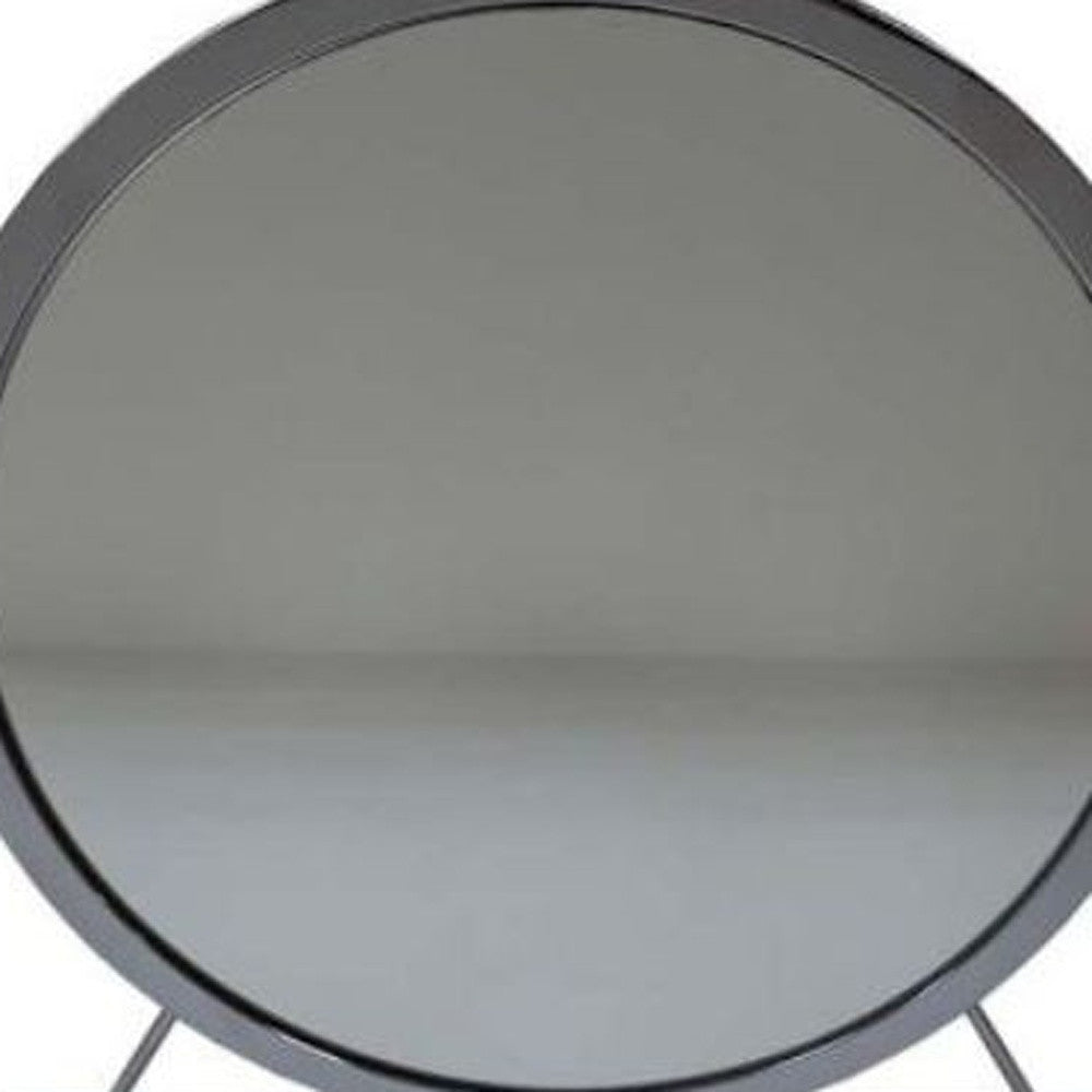 19" Faux Fur, Mirror, White & Chrome Finish Round Makeup Shaving Tabletop Mirror - Homeroots - Flyclothing LLC