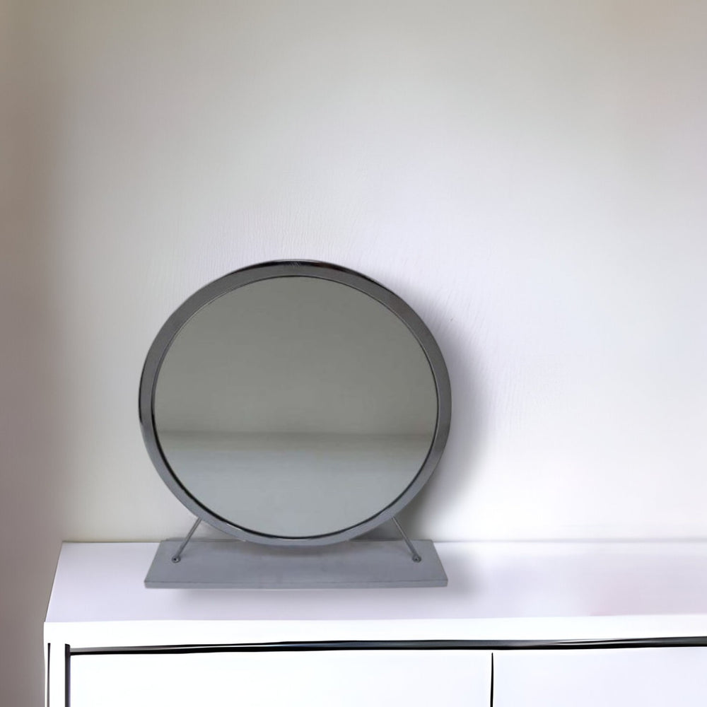 19" Faux Fur, Mirror, White & Chrome Finish Round Makeup Shaving Tabletop Mirror - Homeroots - Flyclothing LLC
