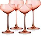 Set of Four Translucent Blush Coral Coupe Glasses - Homeroots - Flyclothing LLC