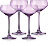 Set of Four Purple Lead Free Crystal Coupe Shallow Bowl Stemmed Coupe - Homeroots - Flyclothing LLC