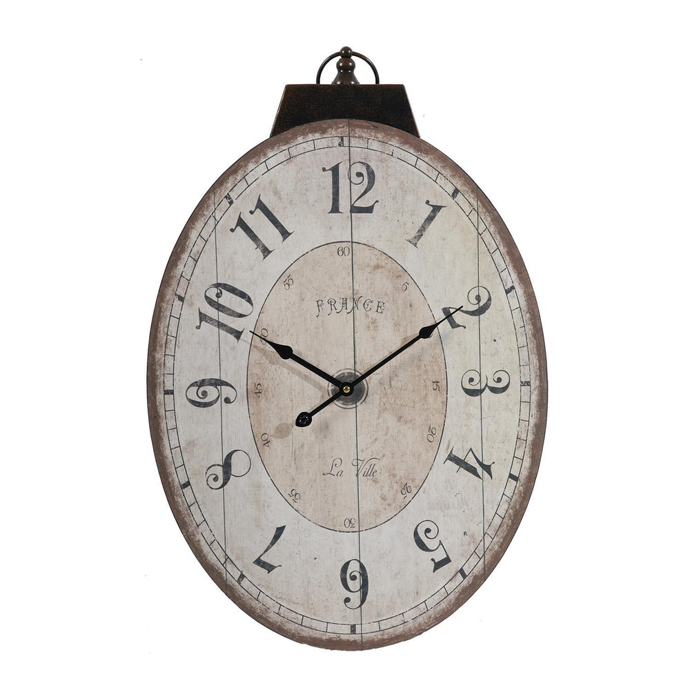 18" Oval Ivory Wood Analog Wall Clock - Homeroots - Flyclothing LLC