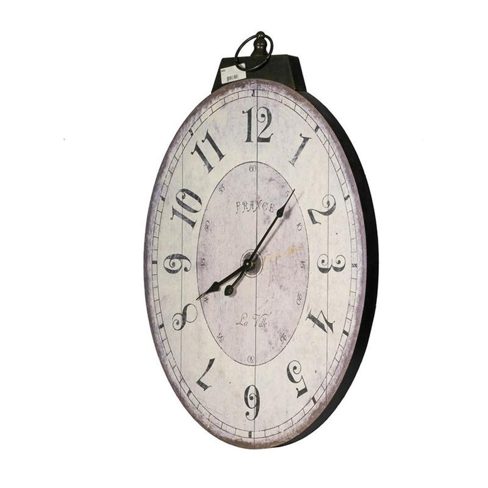 18" Oval Ivory Wood Analog Wall Clock - Homeroots - Flyclothing LLC
