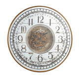 32" Circle Gold and Silver Metal and Mirror Analog Exposed Gear Wall Clock - Homeroots - Flyclothing LLC