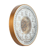 32" Circle Gold and Silver Metal and Mirror Analog Exposed Gear Wall Clock - Homeroots - Flyclothing LLC