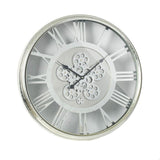 21" Circle Silver Metal and Glass Analog Exposed Gear Wall Clock - Homeroots - Flyclothing LLC