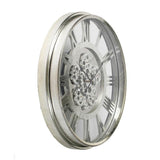 21" Circle Silver Metal and Glass Analog Exposed Gear Wall Clock - Homeroots - Flyclothing LLC