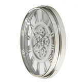 21" Circle Silver Metal and Glass Analog Exposed Gear Wall Clock - Homeroots - Flyclothing LLC