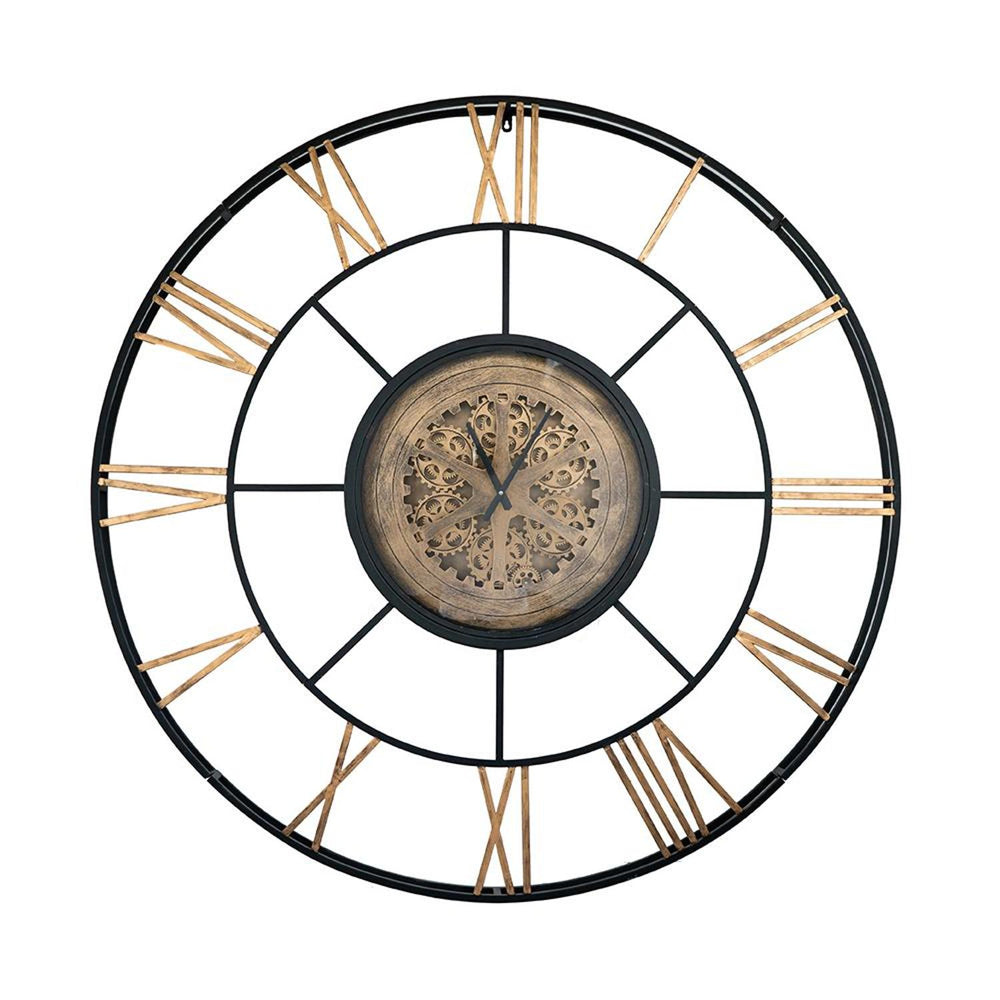 56" Circle Copper Metal and Glass Analog Exposed Gear Wall Clock - Homeroots - Flyclothing LLC