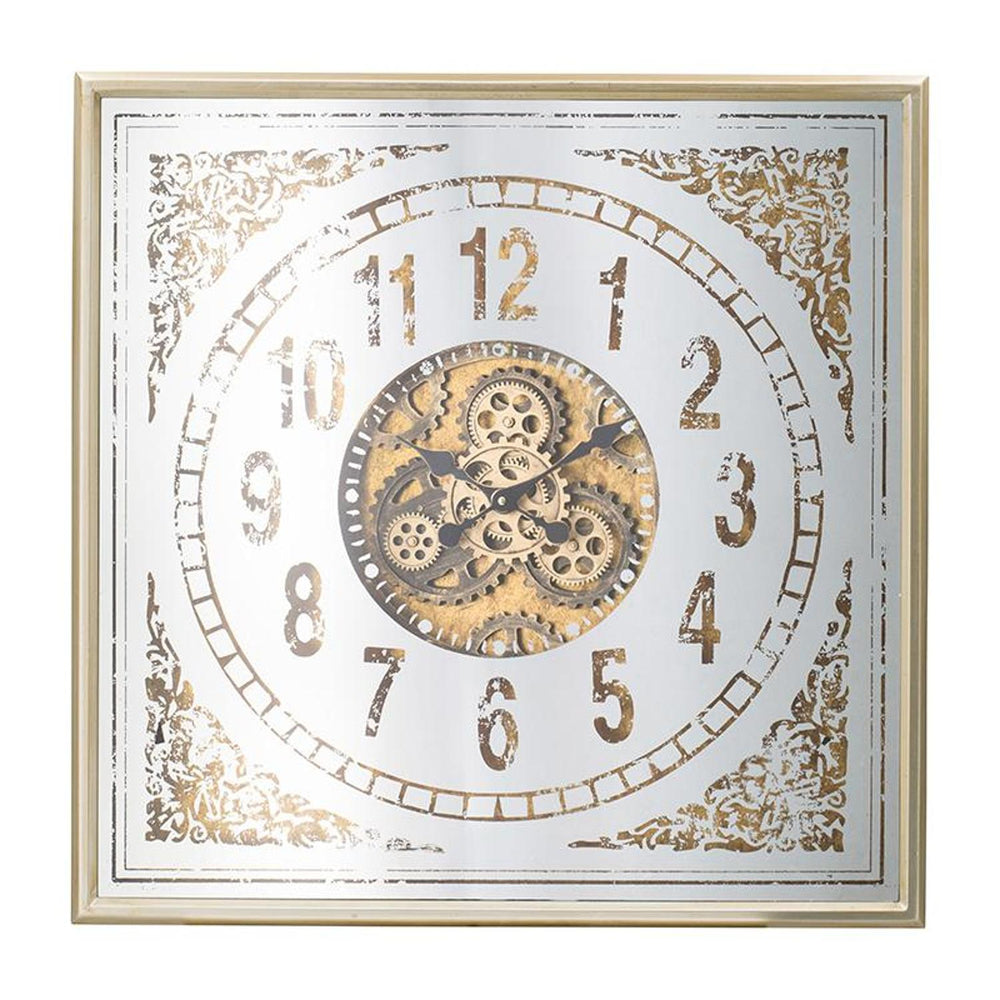 32" Square Gold and Silver Wood and Mirror Analog Exposed Gear Wall Clock - Homeroots - Flyclothing LLC