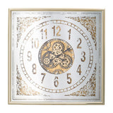 32" Square Gold and Silver Wood and Mirror Analog Exposed Gear Wall Clock - Homeroots - Flyclothing LLC