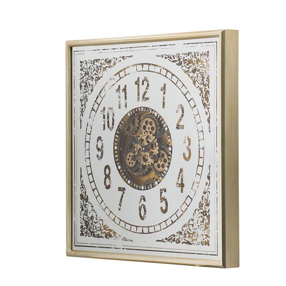 32" Square Gold and Silver Wood and Mirror Analog Exposed Gear Wall Clock - Homeroots - Flyclothing LLC