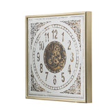 32" Square Gold and Silver Wood and Mirror Analog Exposed Gear Wall Clock - Homeroots - Flyclothing LLC
