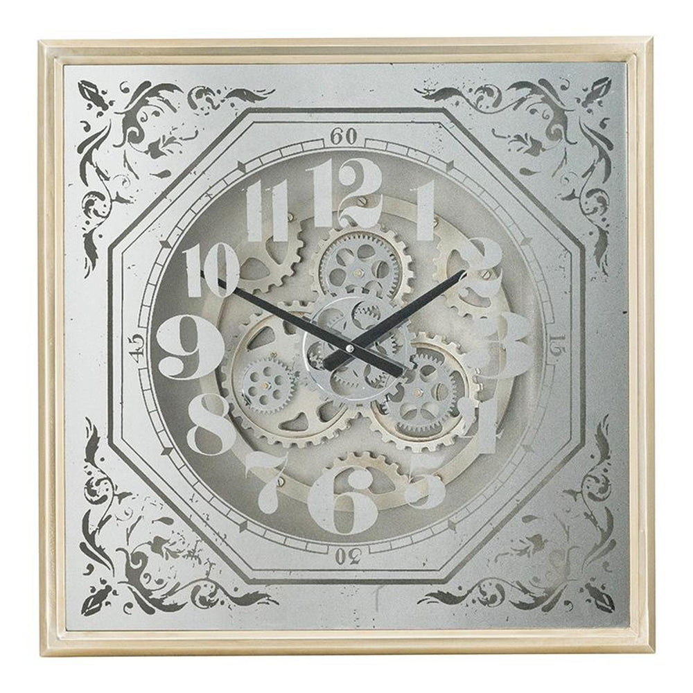 24" Square Gold and Silver Wood and Mirror Exposed Gear Wall Clock - Homeroots - Flyclothing LLC