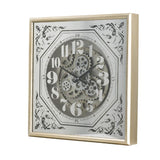 24" Square Gold and Silver Wood and Mirror Exposed Gear Wall Clock - Homeroots - Flyclothing LLC