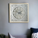 24" Square Gold and Silver Wood and Mirror Exposed Gear Wall Clock - Homeroots - Flyclothing LLC