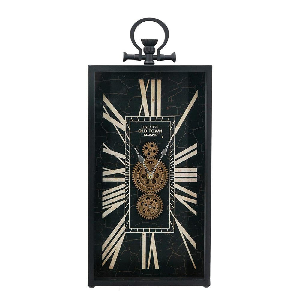 10" Black and Gold Metal and Glass Analog Vintage Style Crackle Wall Clock - Homeroots - Flyclothing LLC
