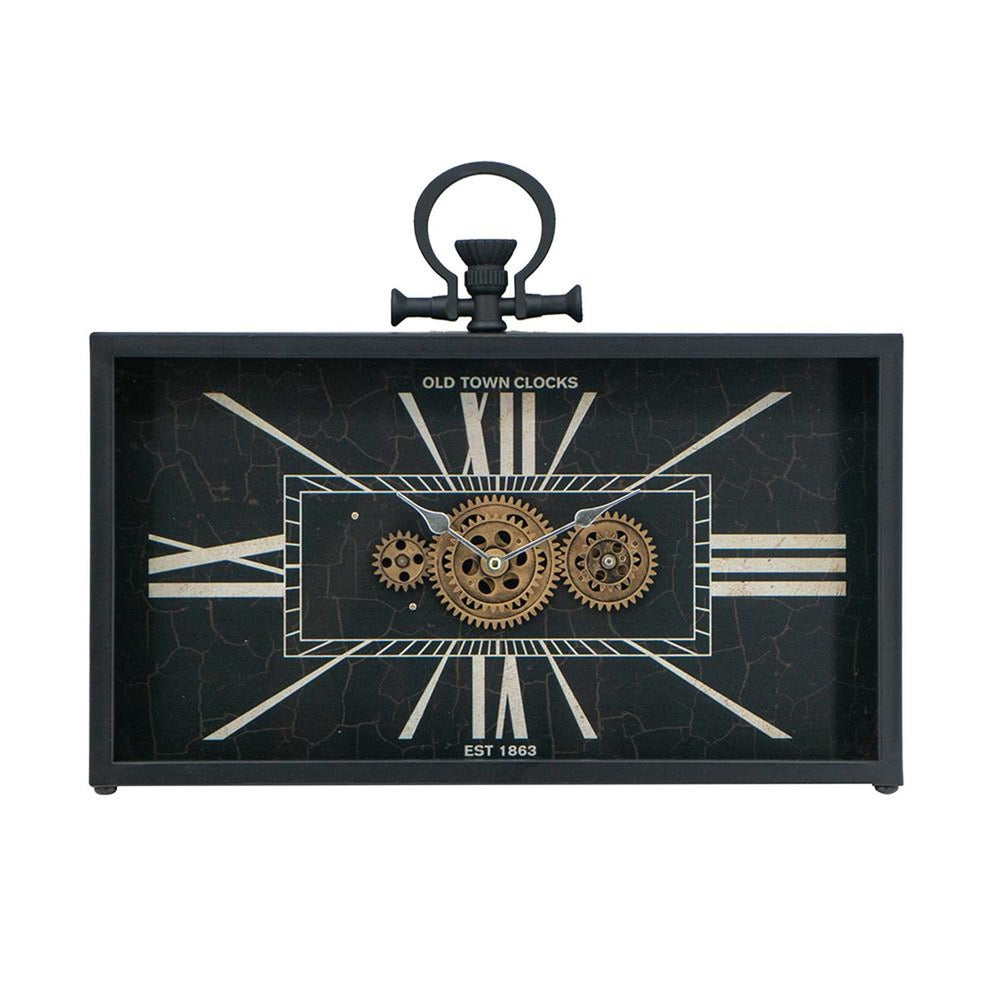 13" Black and Gold Metal and Glass Analog Vintage Style Crackle Wall Clock - Homeroots - Flyclothing LLC