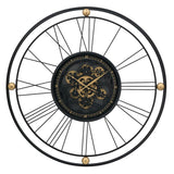 32" Circle Black and Gold Metal and Glass Analog Exposed Gear Wall Clock - Homeroots - Flyclothing LLC
