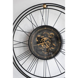 32" Circle Black and Gold Metal and Glass Analog Exposed Gear Wall Clock - Homeroots - Flyclothing LLC