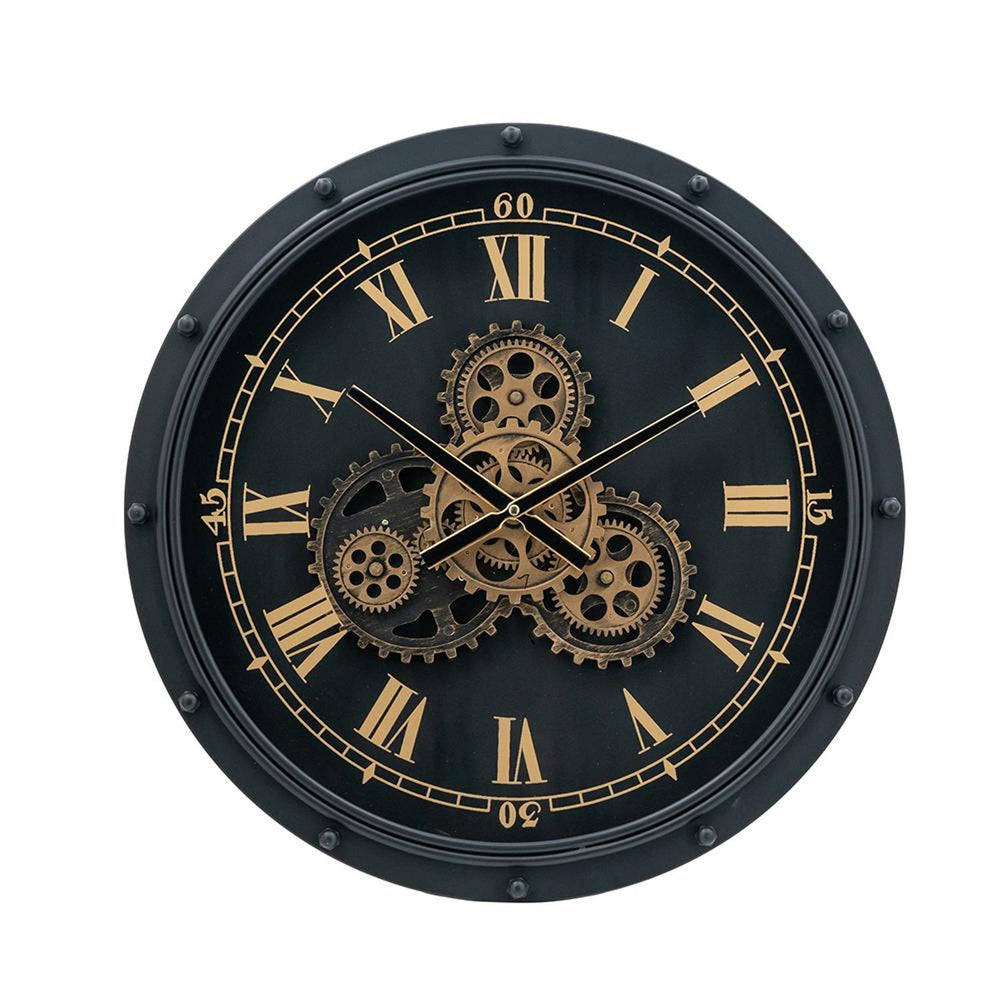 20" Circle Black and Gold Metal and Glass Analog Wall Clock - Homeroots - Flyclothing LLC