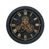 20" Circle Black and Gold Metal and Glass Analog Wall Clock - Homeroots - Flyclothing LLC