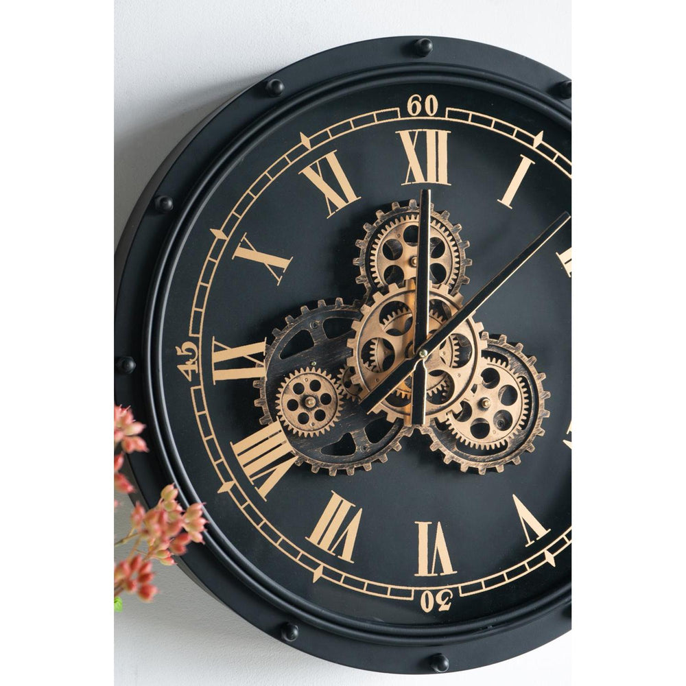 20" Circle Black and Gold Metal and Glass Analog Wall Clock - Homeroots - Flyclothing LLC
