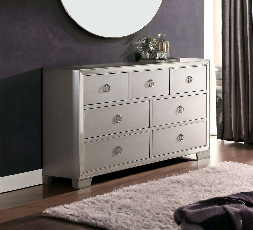 57" Platinum Solid and Manufactured Wood Seven Drawer Triple Dresser - Homeroots - Flyclothing LLC