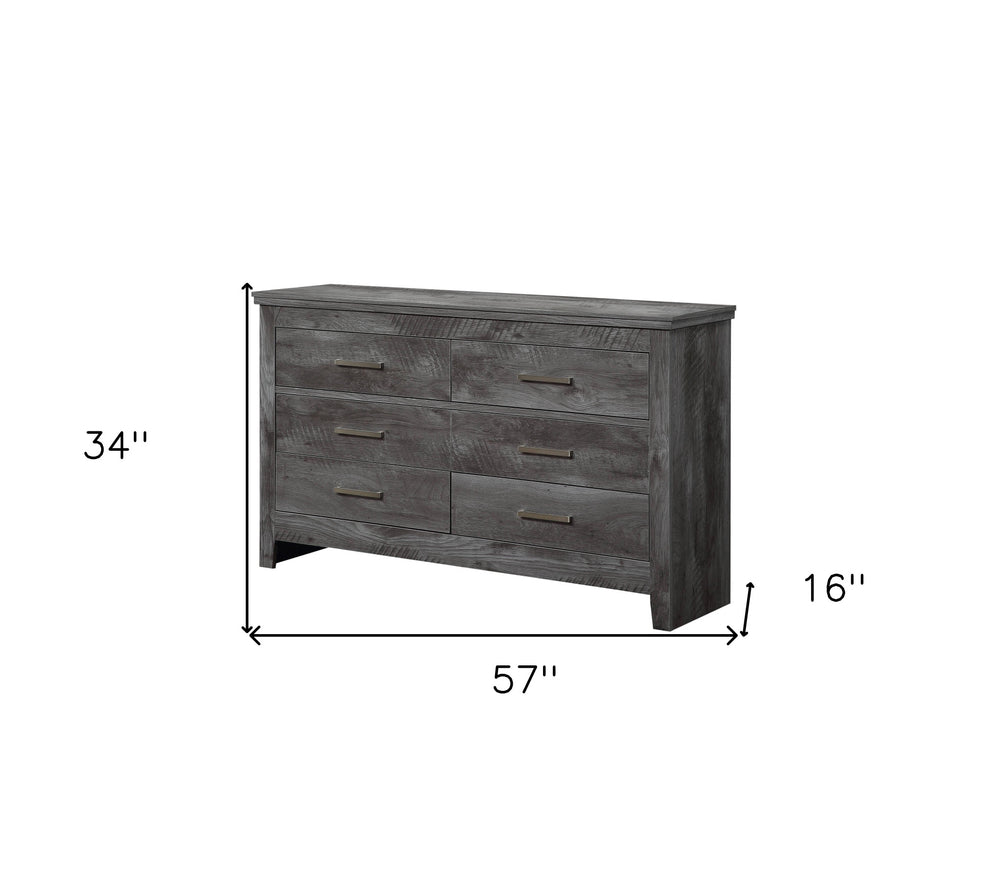 57" Gray Solid and Manufactured Wood Six Drawer Double Dresser - Homeroots - Flyclothing LLC