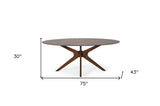75" Brown Oval Solid Manufactured Wood Pedestal Base Dining Table